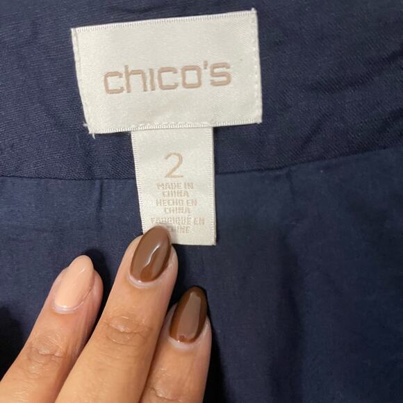 Chico’s Blue Crop Open Front Linen Blend Stud Rhinestone Jacket size Large - Picture 4 of 9